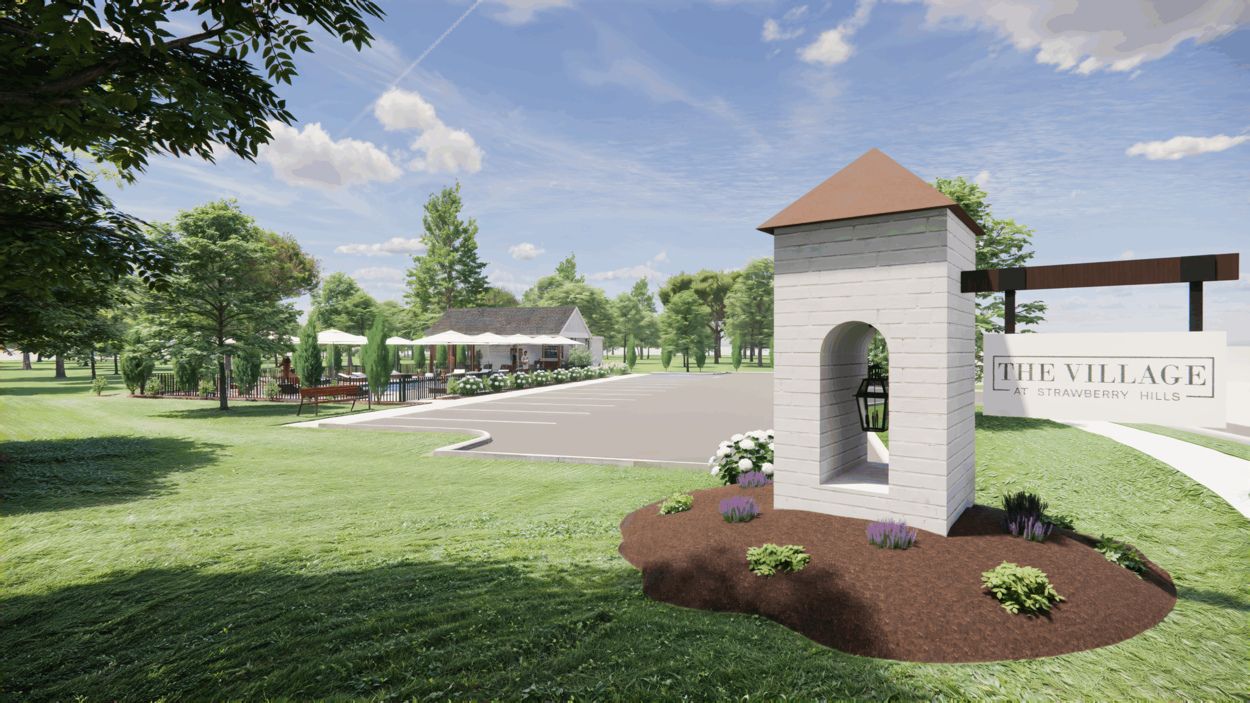 the entrance sign for The Village at Strawberry Hills featuring new homes in Knoxville, TN
